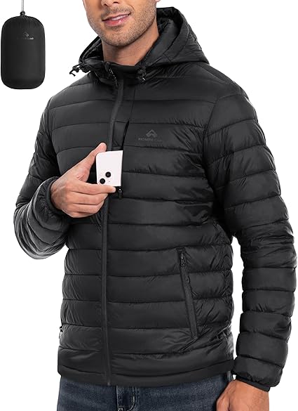 Men’s Lightweight Packable Puffer Jacket with Hood