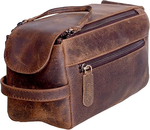 KOMALC Genuine Buffalo Leather Toiletry Bag